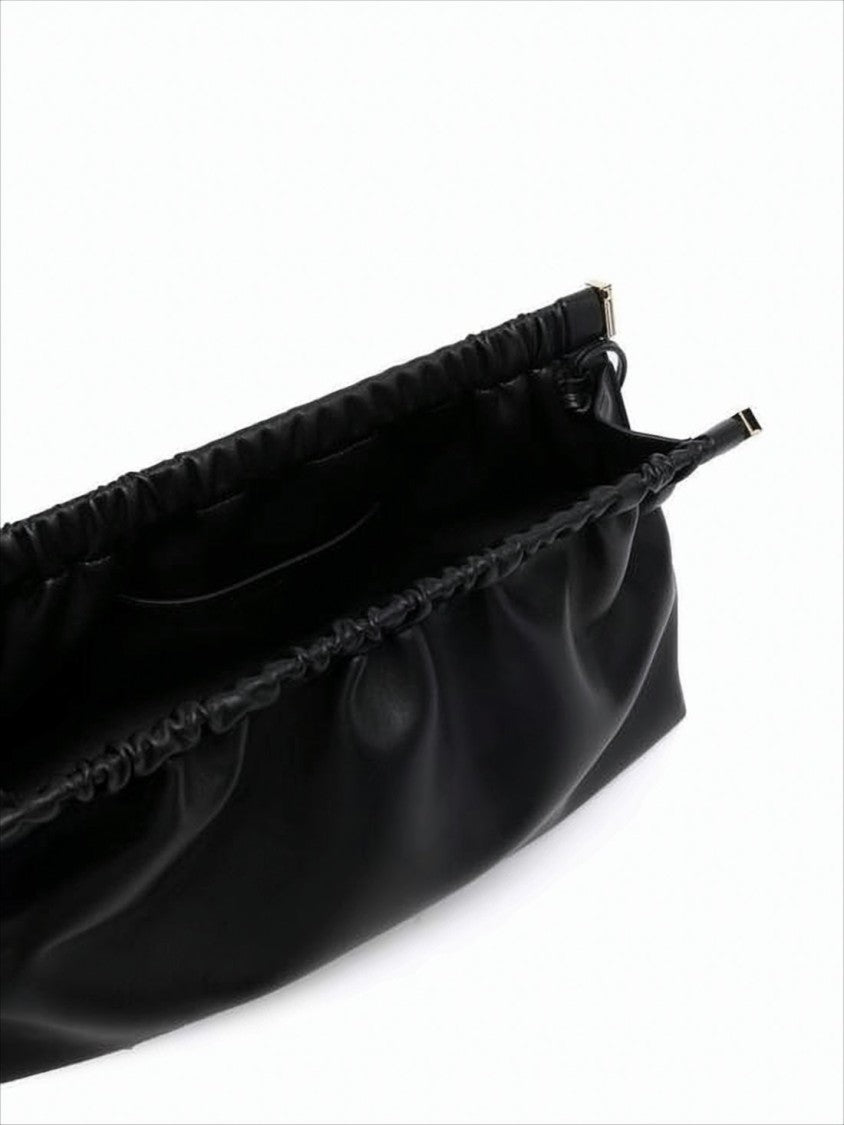 Nanushka Structured Black Clutch With Gathered Design