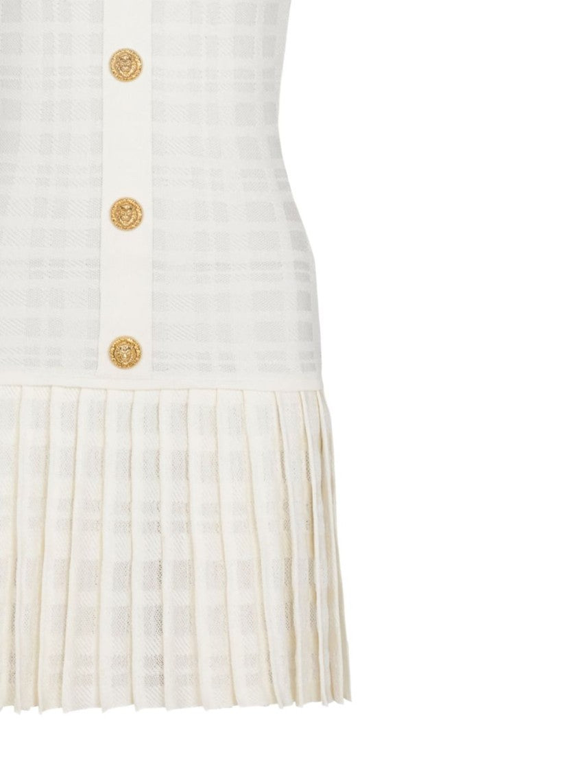 Balmain Sleeveless Knit Dress With Gold Button Accents