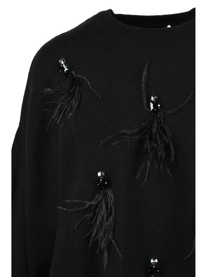 Isabelle Blanche Isabelle Blanche Crew Neck Knit With Stone And Feather Details