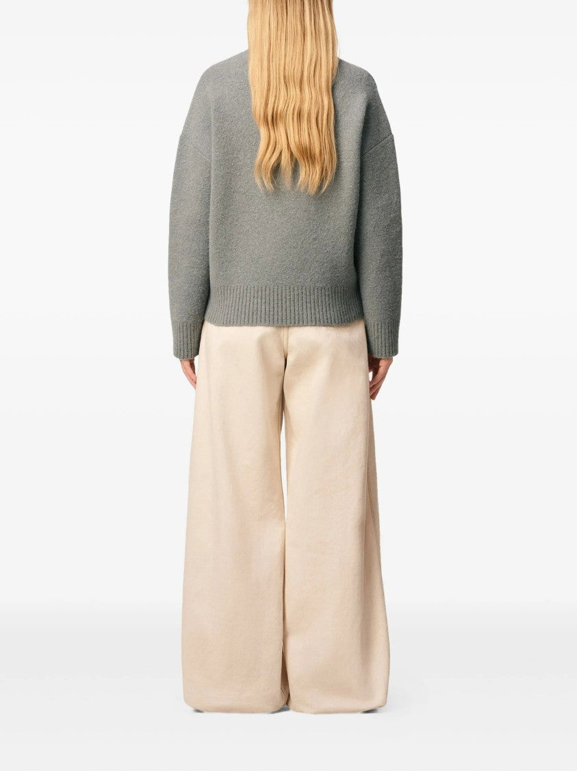 Ami Intarsia-Knit Heart Logo Grey Wool Sweater