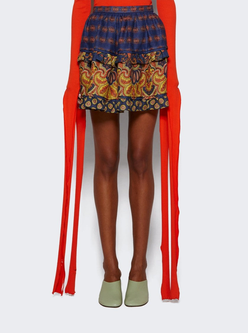 Valentino Voyage Imaginaire Linen Skirt Indigo