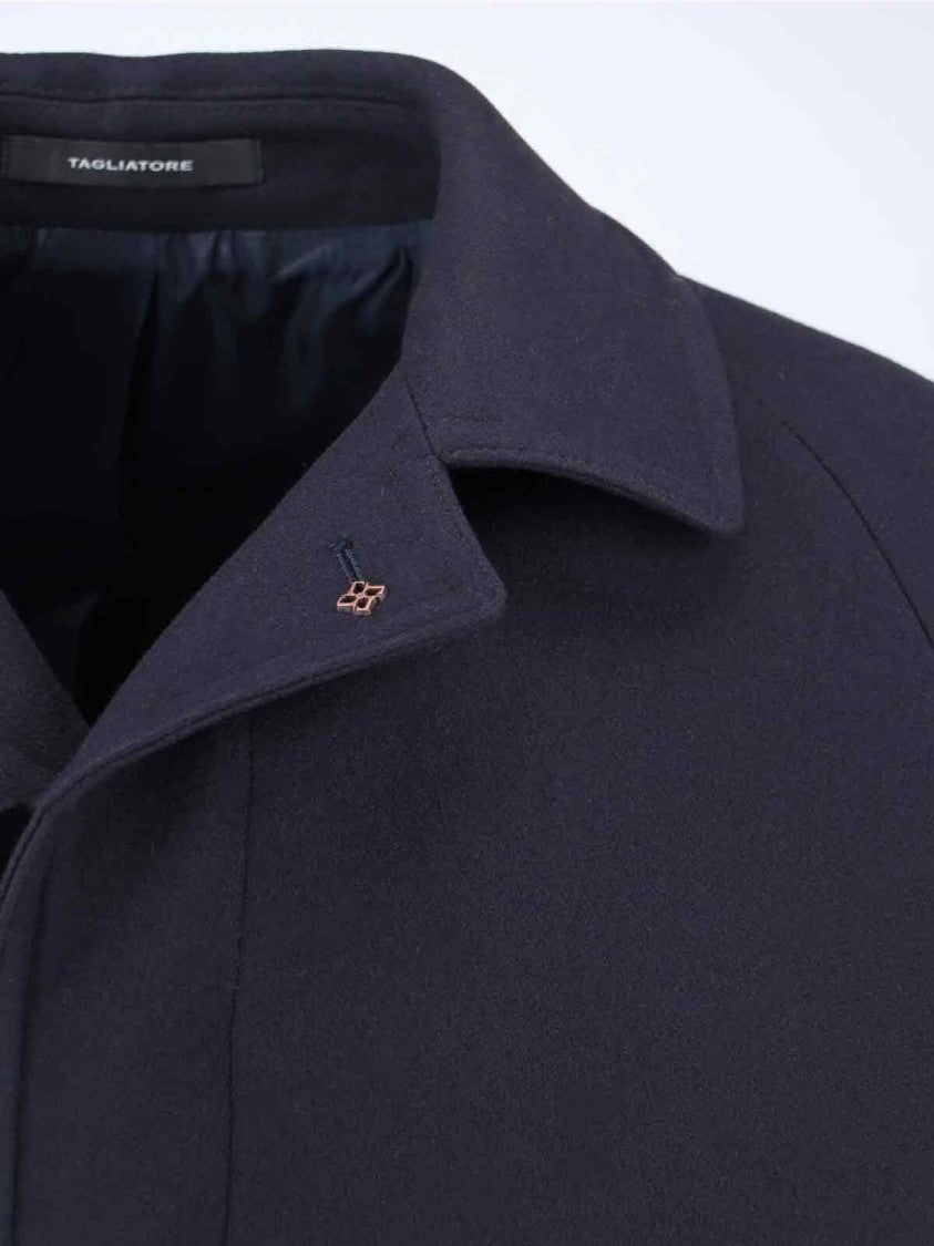 Tagliatore Blue Jacket With Classic Collar And Concealed Button Placket