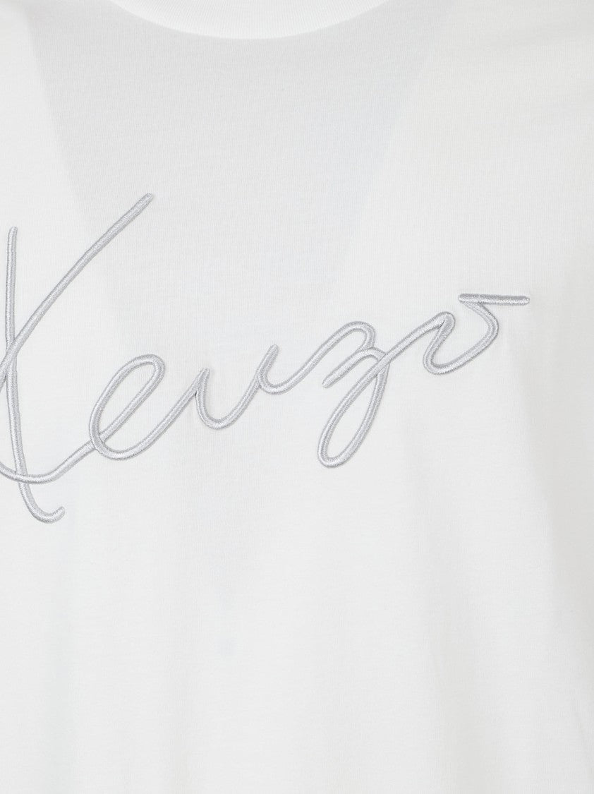 Kenzo Relaxed-Fit White Cotton T-Shirt With Embroidered Design