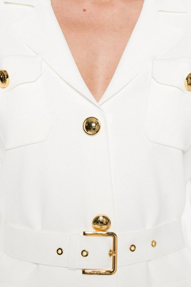 Elisabetta Franchi Ivory Belted Safari Blazer