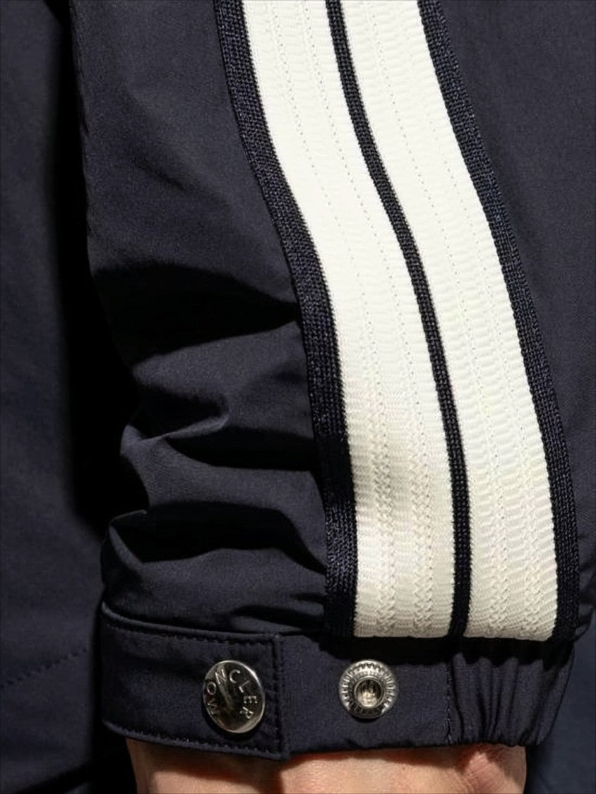 Moncler Hooded Black Lightweightjacket With Striped Detailing