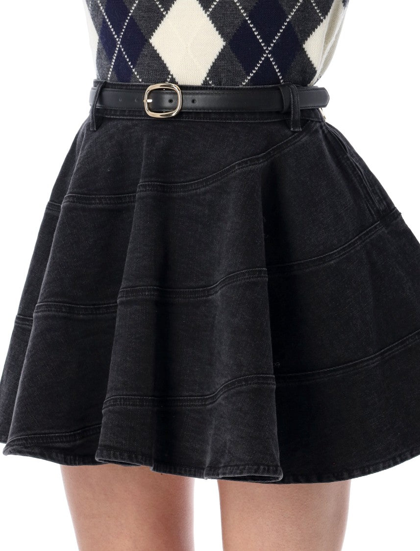 Self-Portrait Spiral Stitch Denim Mini Skirt