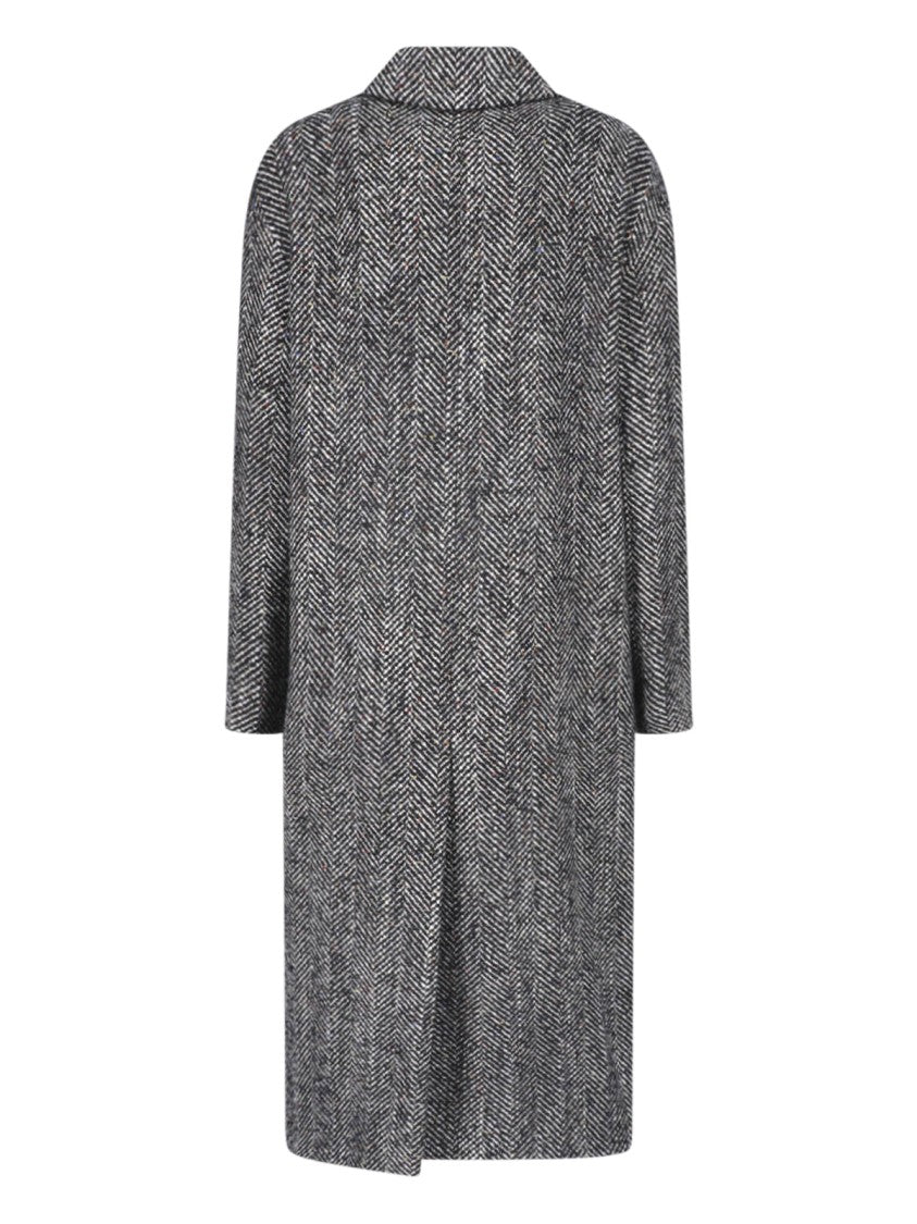 Tagliatore Double-Breasted Black Herringbone Coat With Pointed Lapel