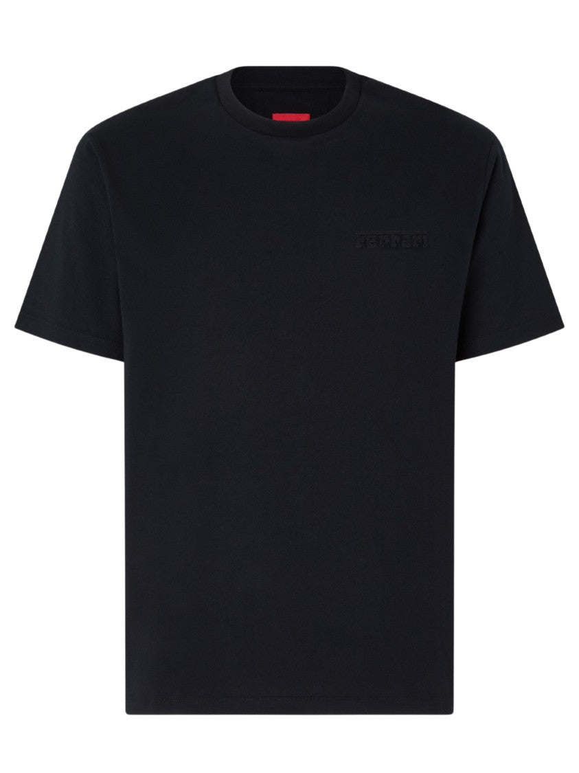 Ferrari Black Cotton Embossed Logo T-Shirt