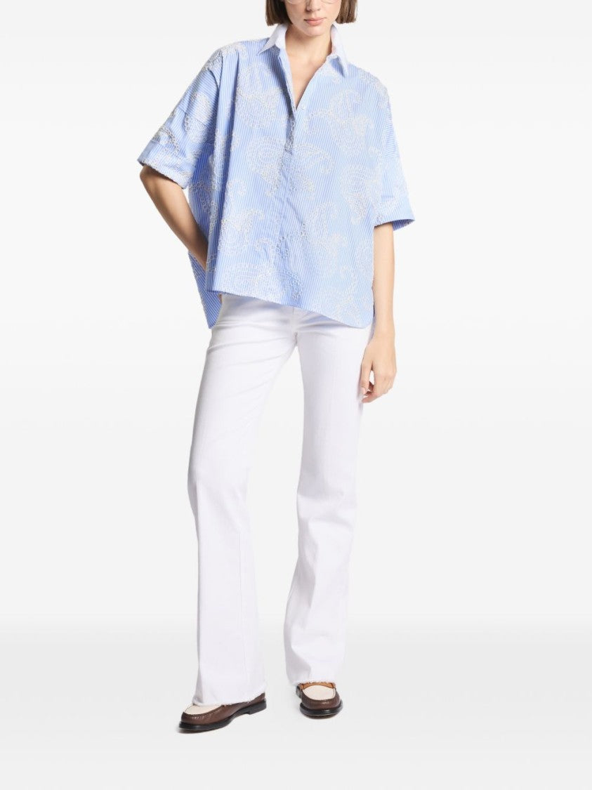 Fay Light Blue Striped Shirt With Embroidered Detailing And Classic Collar