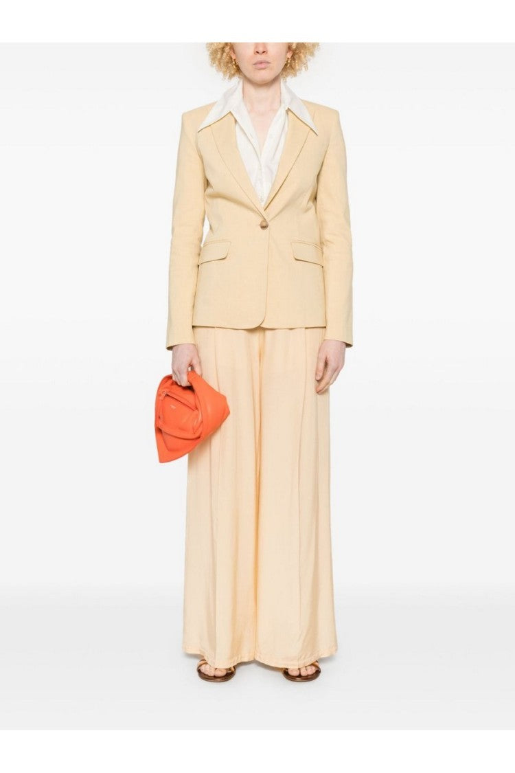 Pinko Yellow Single-Button Peak Lapel Linen-Blend Blazer