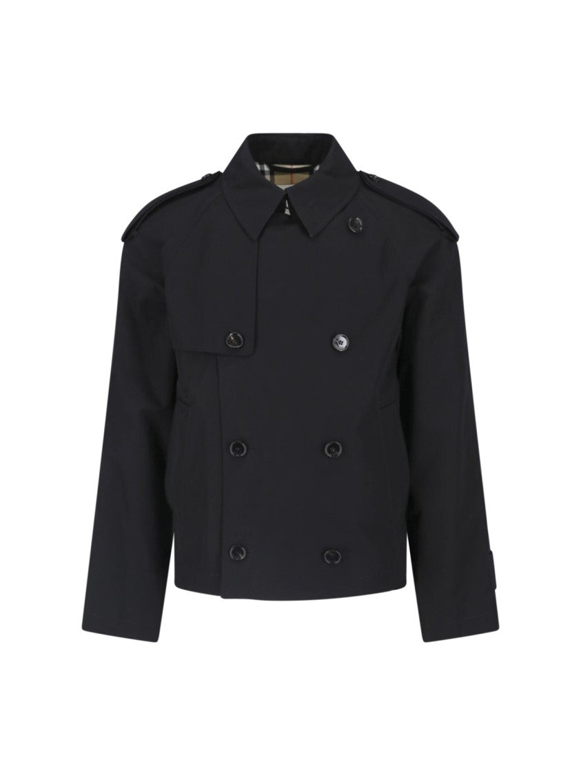 Burberry Cropped Double-Breasted Jacket With Distinctive Check Lining