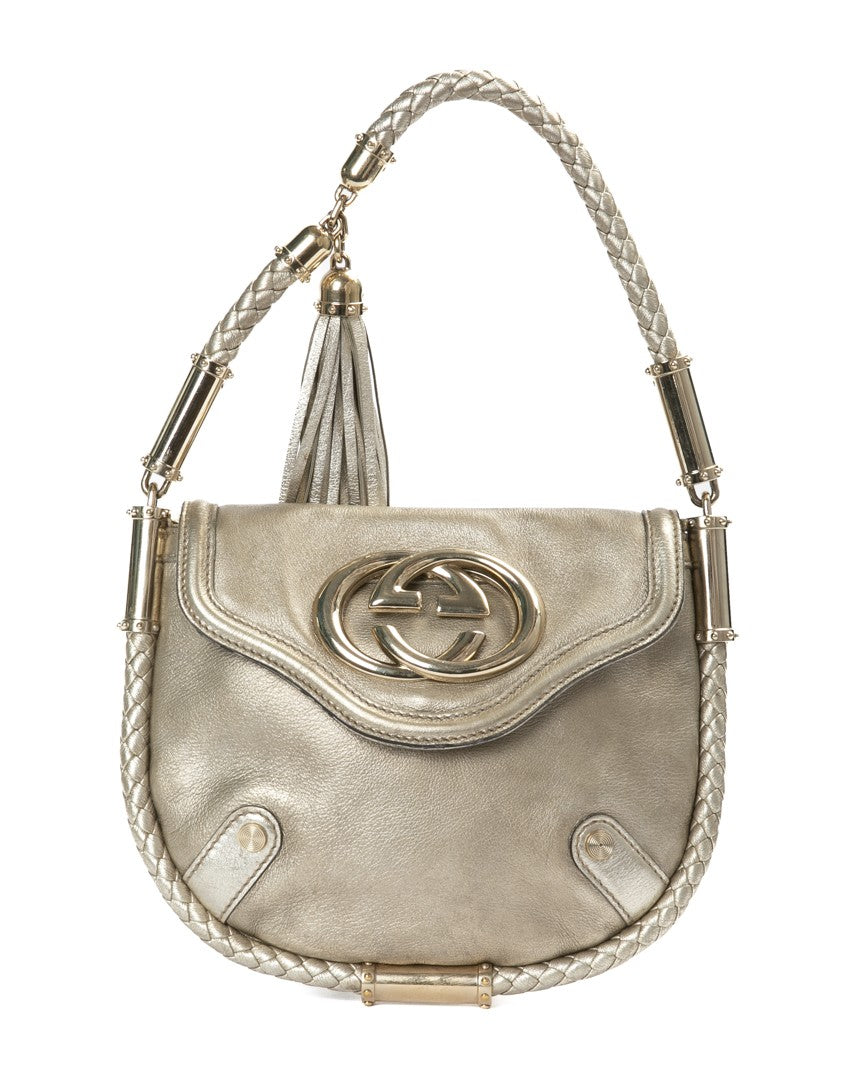 Gucci Gold Britt Tassel Laminated Leather Shoulder Bag