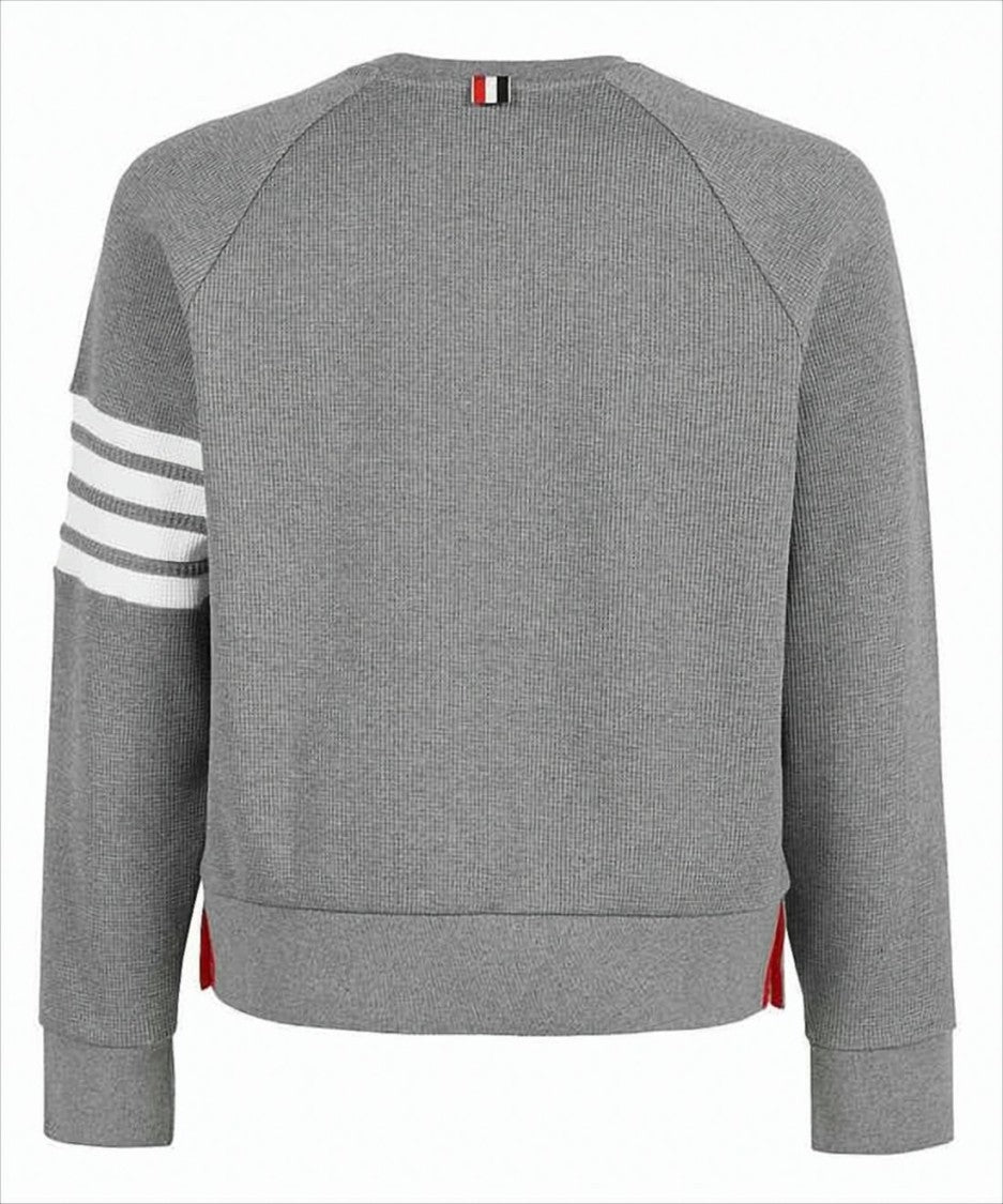 Thom Browne Textured Ribbed Sweatshirt With Three-Stripe Detail