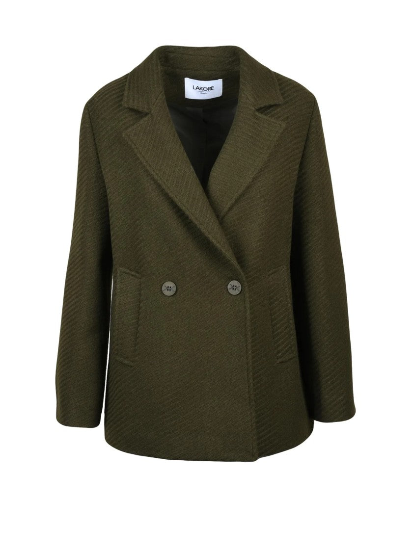 Lakore Green Double-Breasted Wool-Blend Short Coat