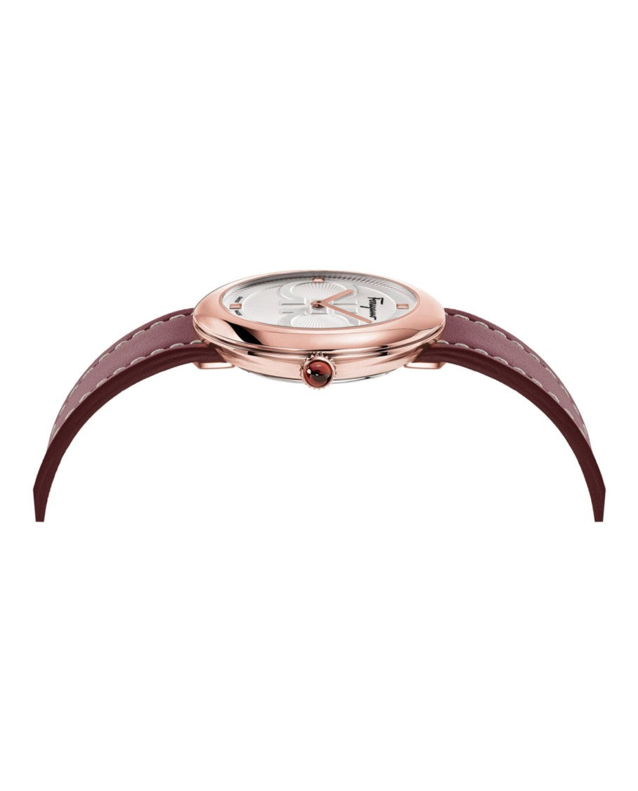 Ferragamo Rose Gold Case Watch With Calf Leather Strap