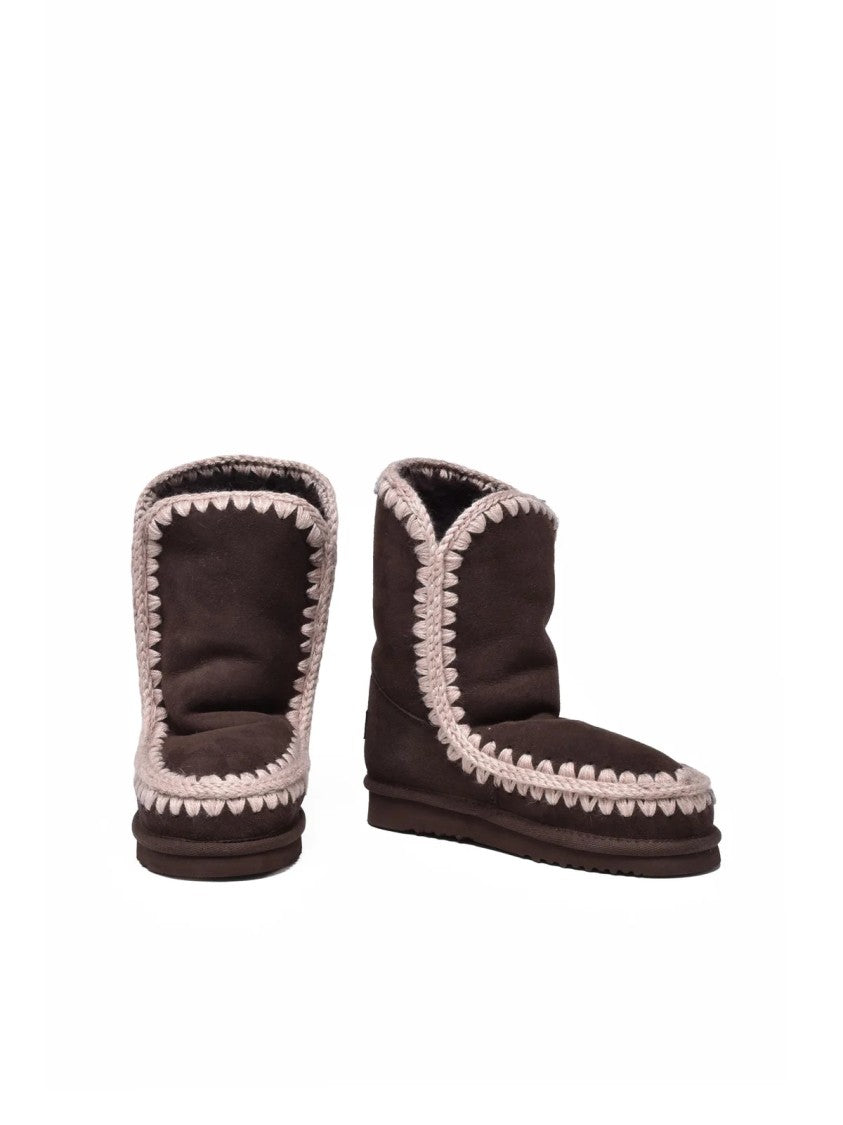 Mou Brown Suede Whipstitch Eskimo Boots