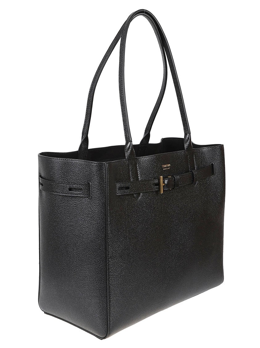 Tom Ford Black Textured Leather T-Buckle Tote Bag