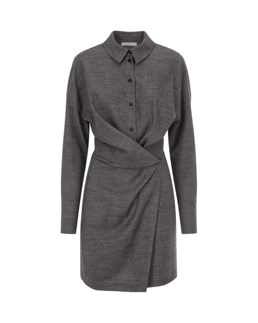 Patrizia Pepe Grey Melange Lyocell-Blend Chemisier Mini Dress