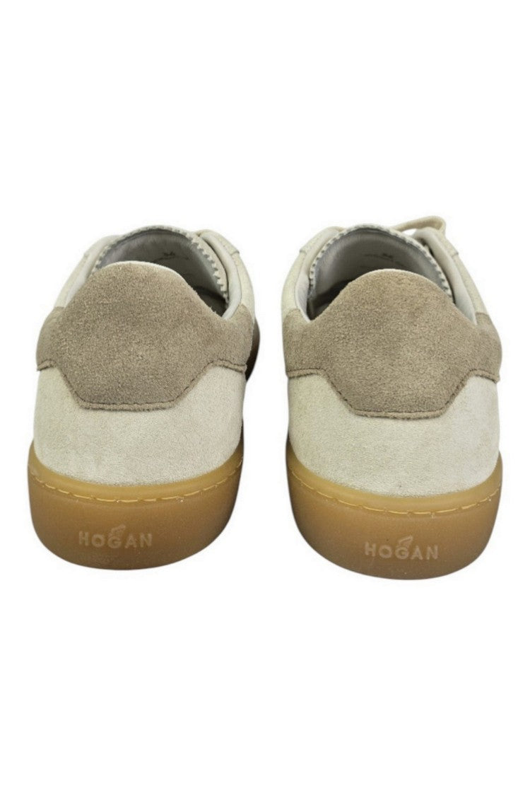 Hogan Sophisticated Beige Lace-Up Sneakers With Distinctive Logo Detail