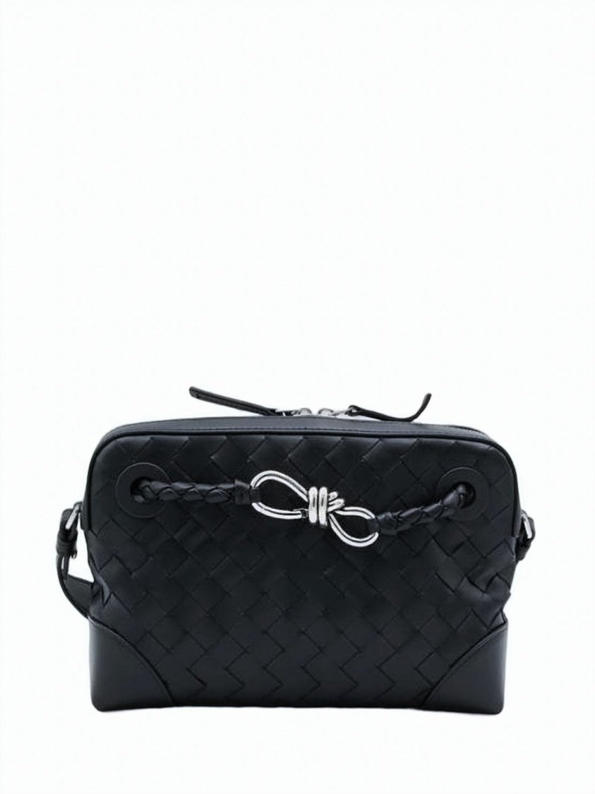 Bottega Veneta Rectangular Shoulder Bag With Woven Calf Leather And Silver Accents