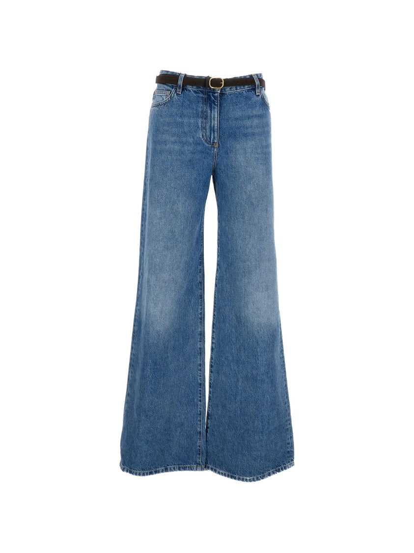 Elisabetta Franchi High-Waisted Wide-Leg Jeans With Gold Buckle Belt