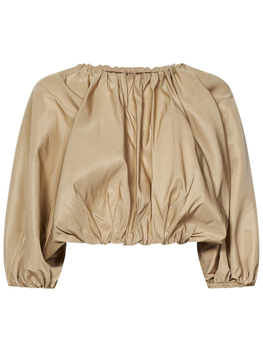 N°21 Beige Taffeta Crop Top With Puff Sleeves