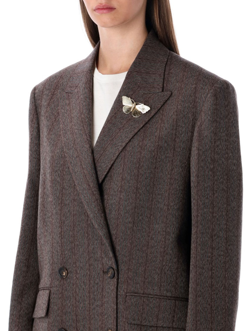 Golden Goose Brown Pinstripe Wool Double-Breasted Blazer
