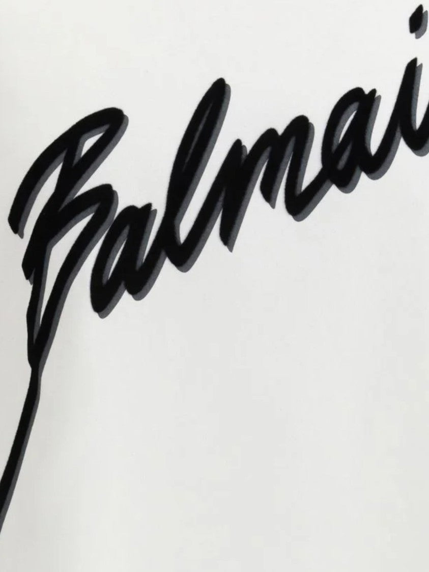 Balmain White Minimalist Script Logo T-Shirt