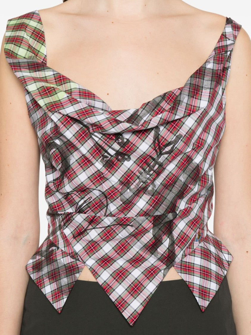 Vivienne Westwood Red Plaid Asymmetric Top
