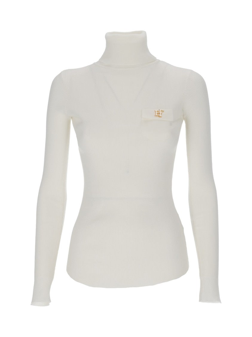 Elisabetta Franchi Fitted Long-Sleeve Knit Top With High Turtleneck