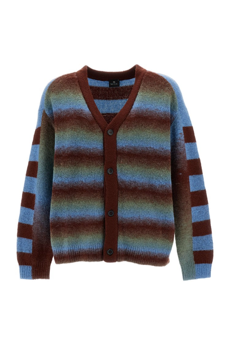 Paul Smith Horizontal Striped Wool-Blend V-Neck Cardigan