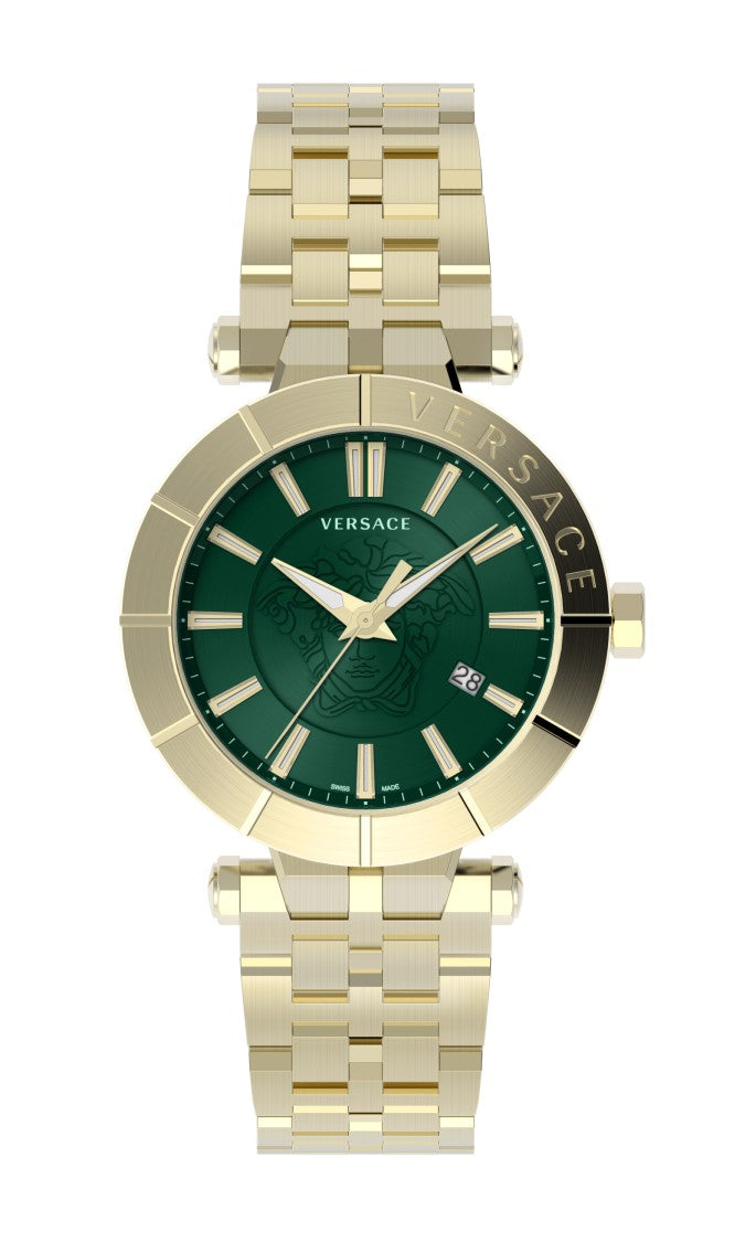 Versace Men's Quartz Watch With Green Dial And Gold-Tone Case