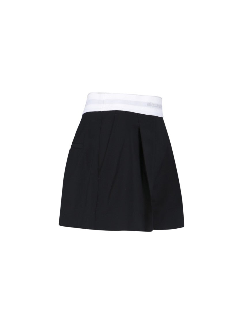 Alexander Wang High-Waisted Black Wool Shorts With Elastic Waist