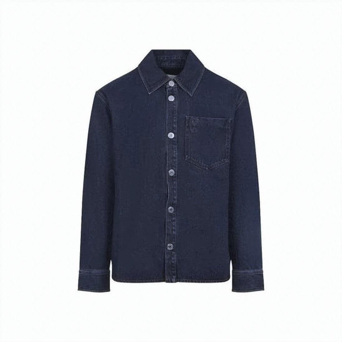 Ami Paris Tone-On-Tone Heart Logo Denim Overshirt In Deep Blue