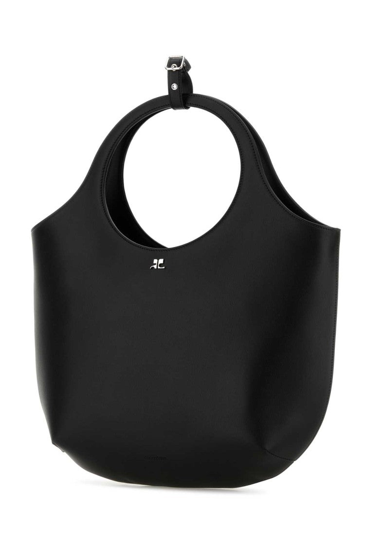Courrèges Black Leather Medium Holy Handbag