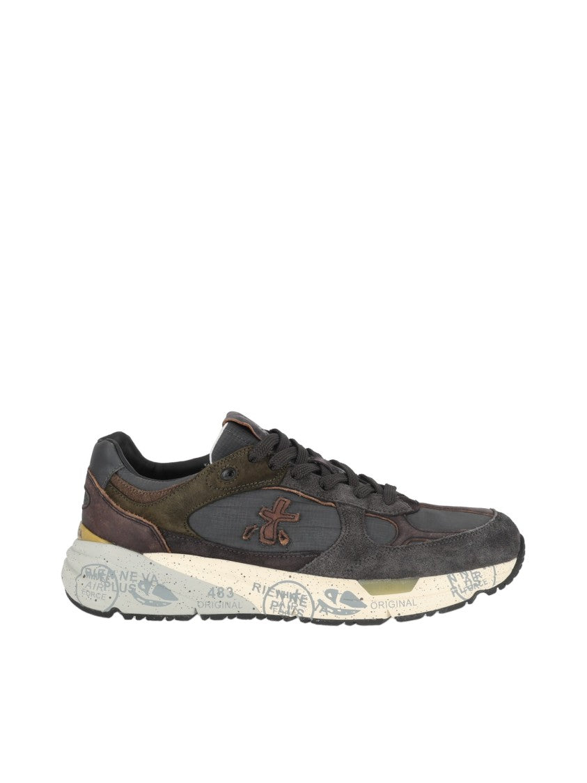 Premiata Taupe Mase25 Textured Leather Suede Sneakers