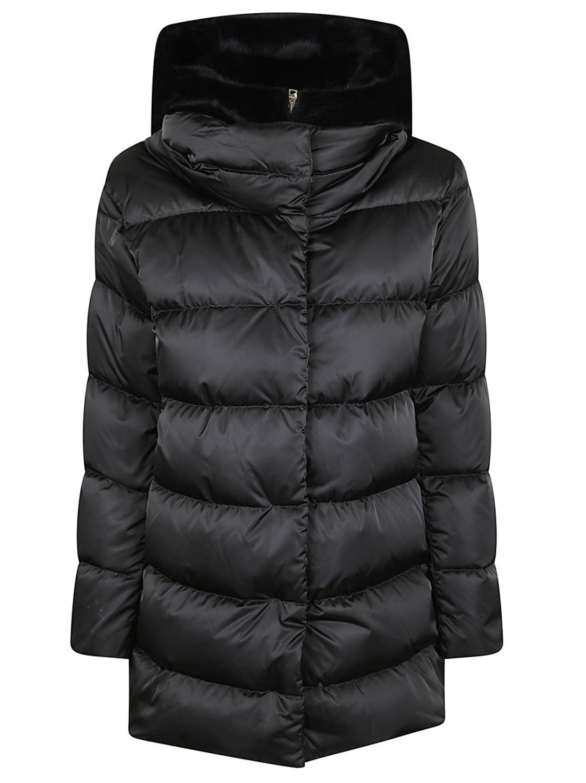 Herno A-Shape In Satin With Faux Fur Bib