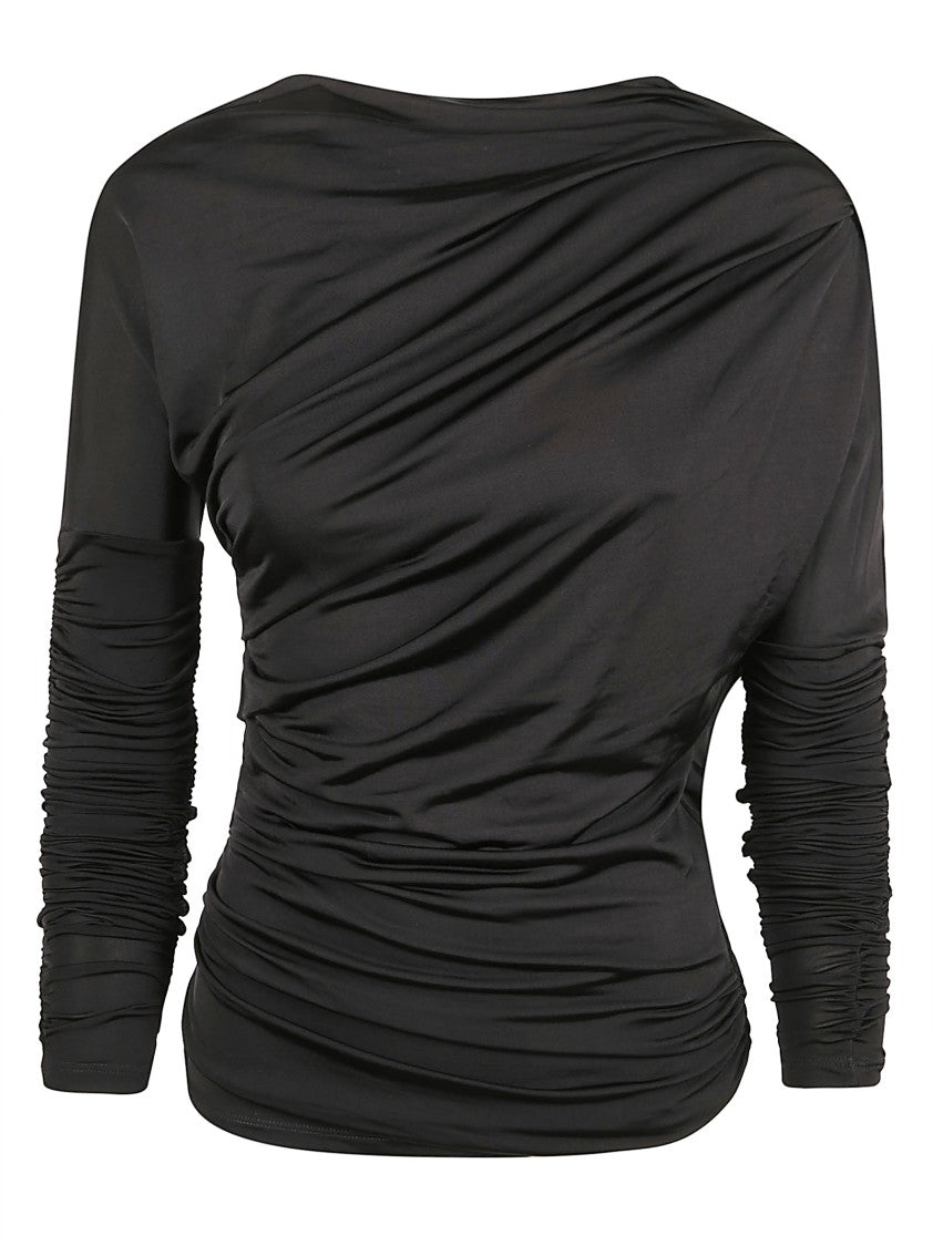 Ganni Draped Long-Sleeved Top With Asymmetric Neckline
