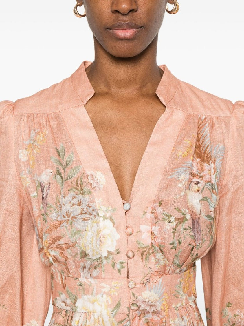 Zimmermann Peach Pink Tallow Plunge Mini Dress