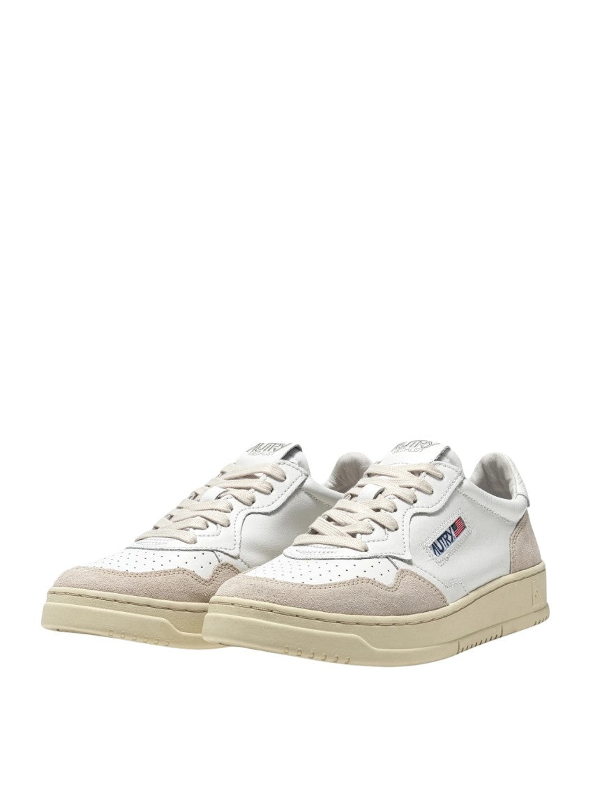 Autry Autry Medalist Low White Leather And Beige Suede Sneakers