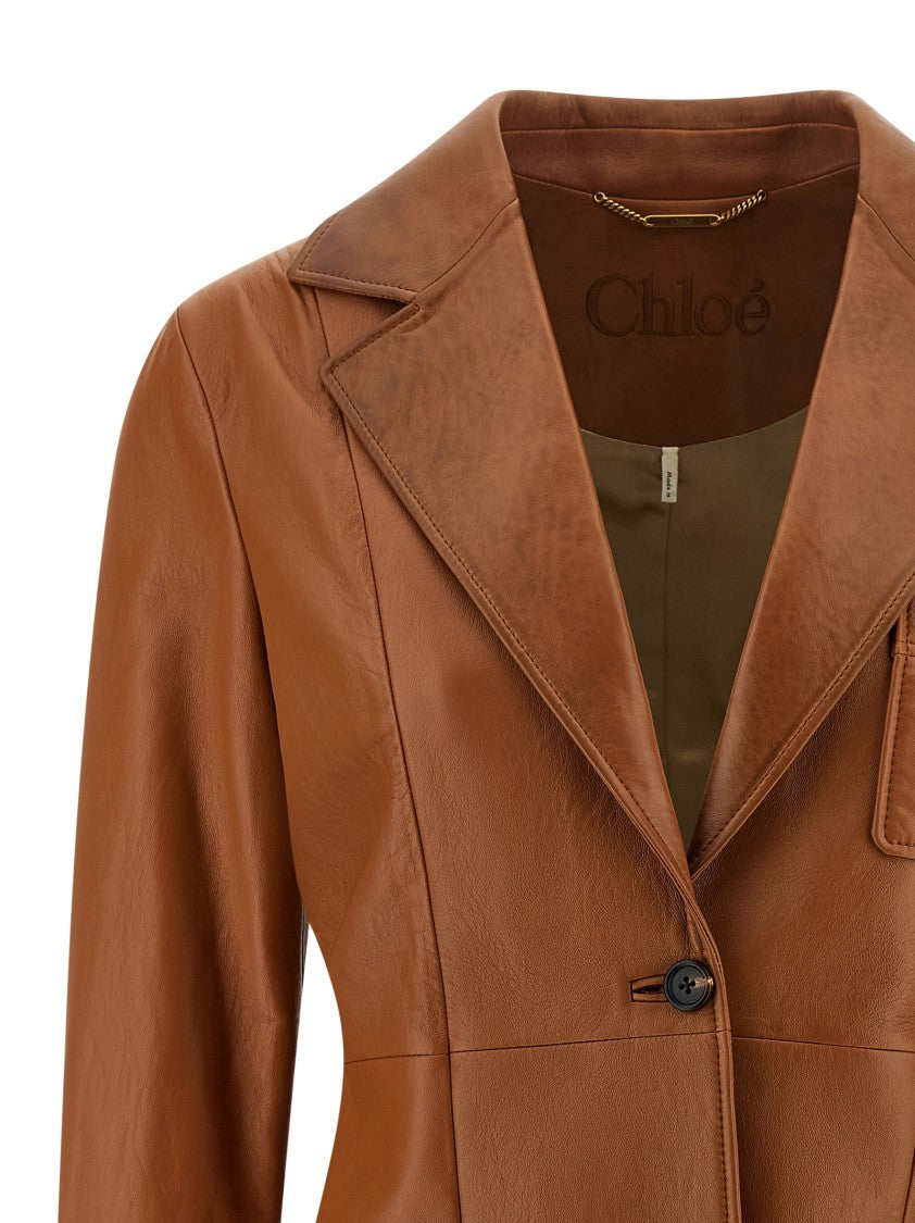 Chloé Single-Breasted Lambskin Blazer With Horn Button Closure