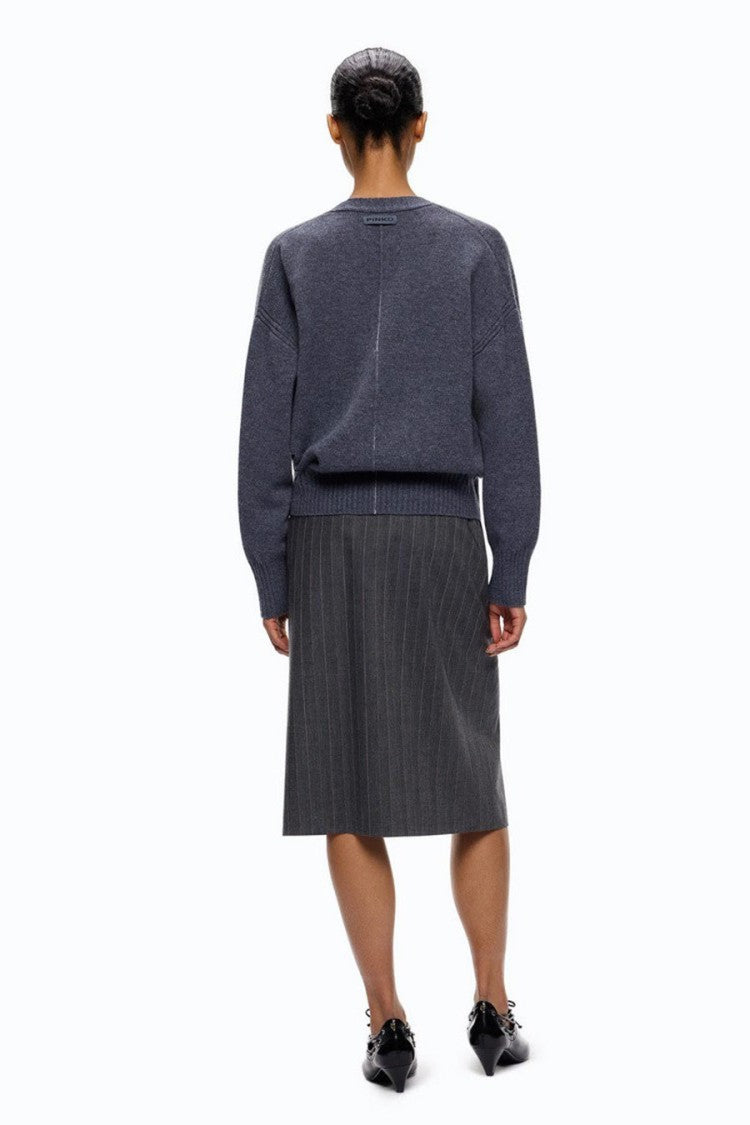 Pinko Grey Wool-Cashmere Blend V-Neck Cardigan