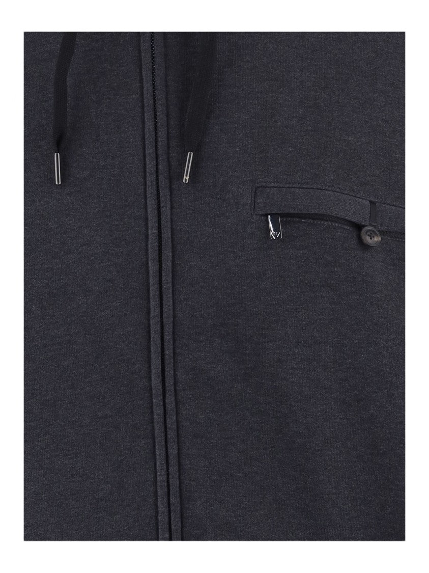 Emporio Armani Charcoal Zip-Up Embroidered Knit Hoodie