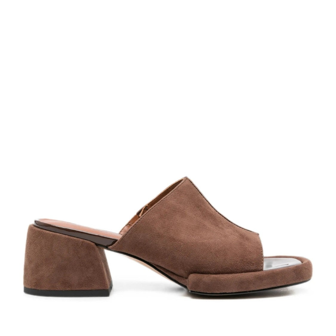Adrianna Feretti Brown Open-Toe Mid-Height Block Heel Suede Mules