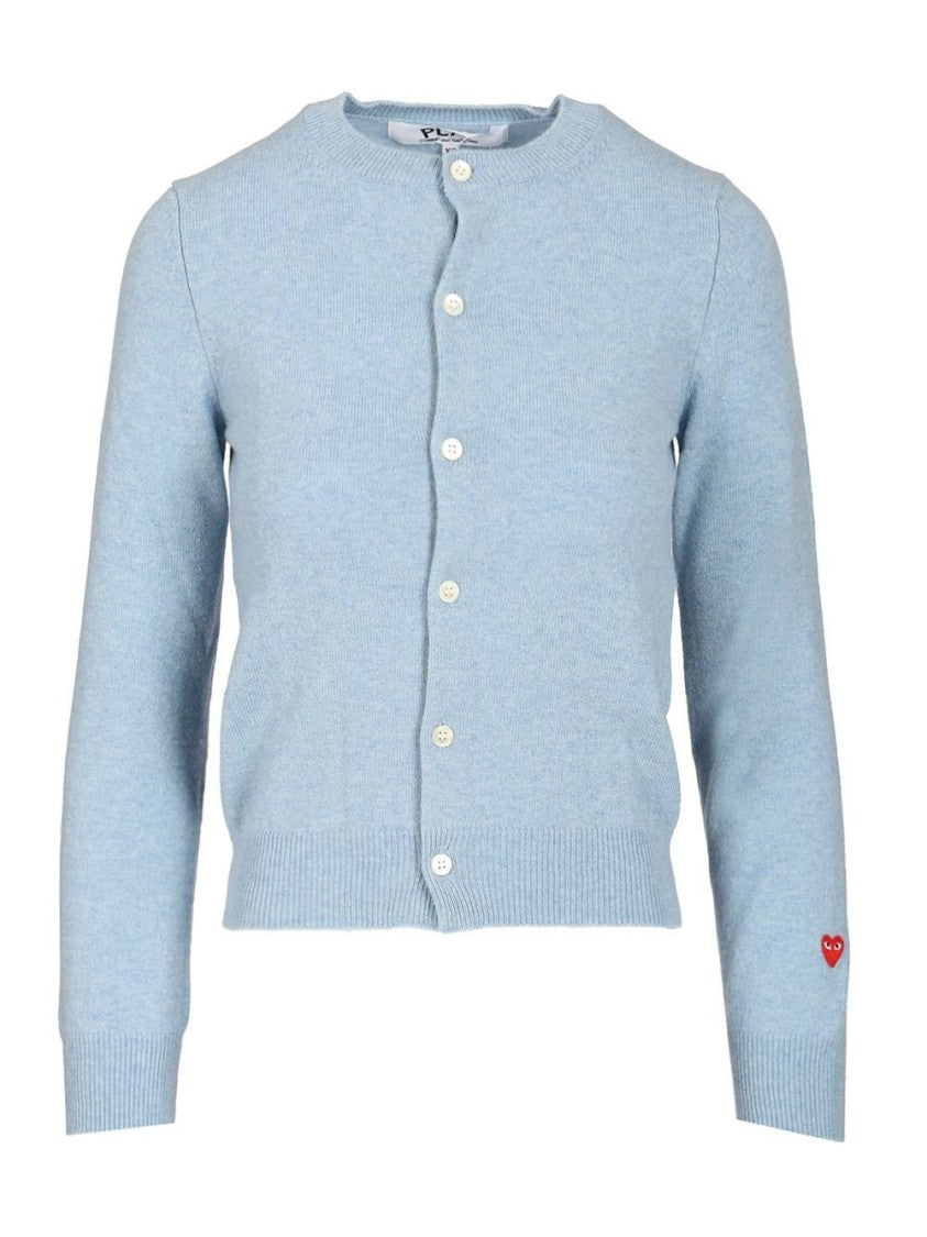 Comme Des Garçons Light Blue Wool Cardigan With Round Neckline