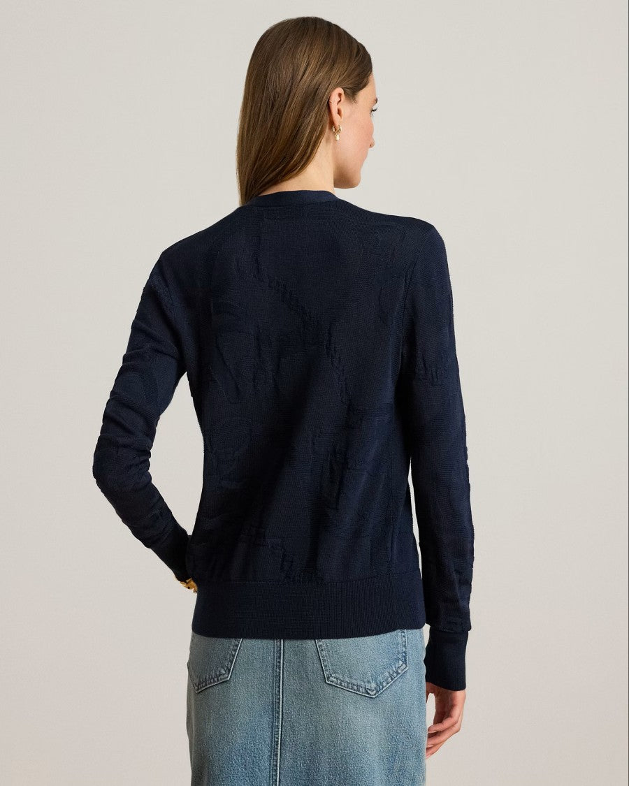 Lauren Ralph Lauren Navy Blue Denzel Rayon Cardigan Sweater