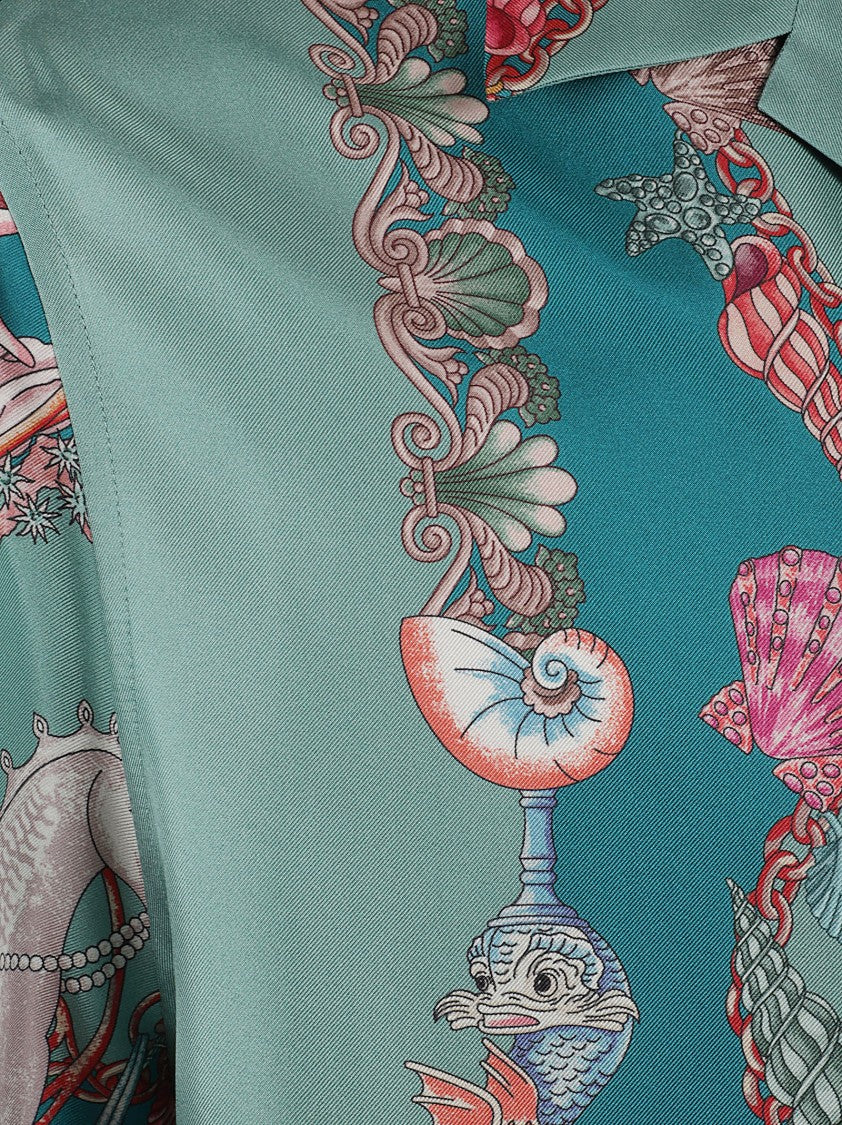 Versace Coral Theatre Print Silk Twill Short-Sleeve Shirt