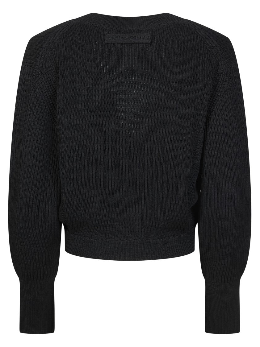 Victoria Beckham Ribbed Knit Deep V-Neck Cardigan