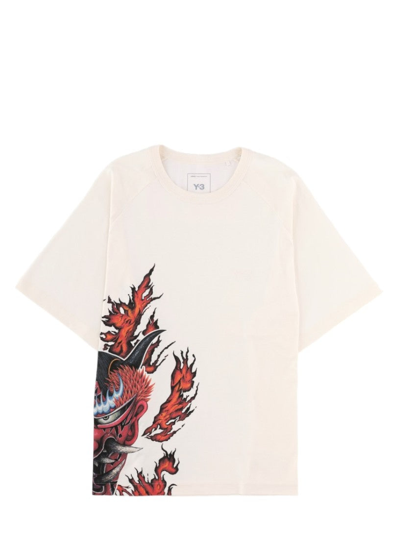 Y-3 Graphic Print Off-White Cotton T-Shirt