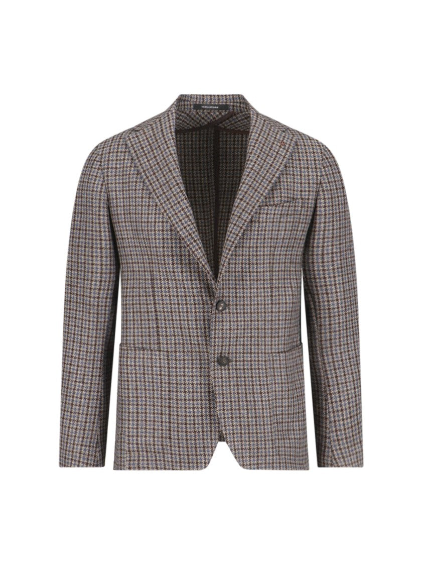 Tagliatore Brown Houndstooth Virgin Wool Cashmere Single Blazer